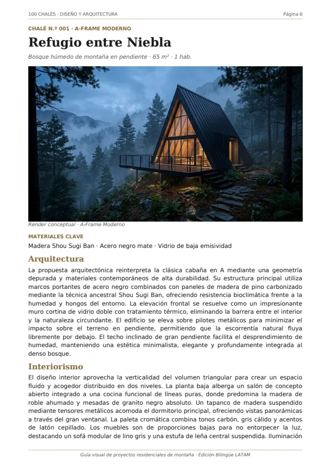 Ficha real de un chalé A-frame del catálogo adicional
